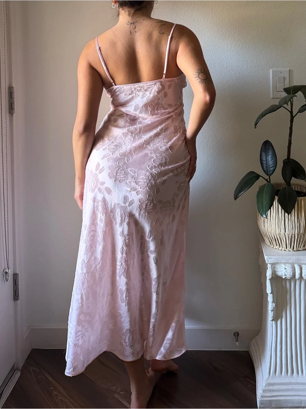 Victoria Secret vintage Sheer Floral Lace Slip Dress - Light Pink